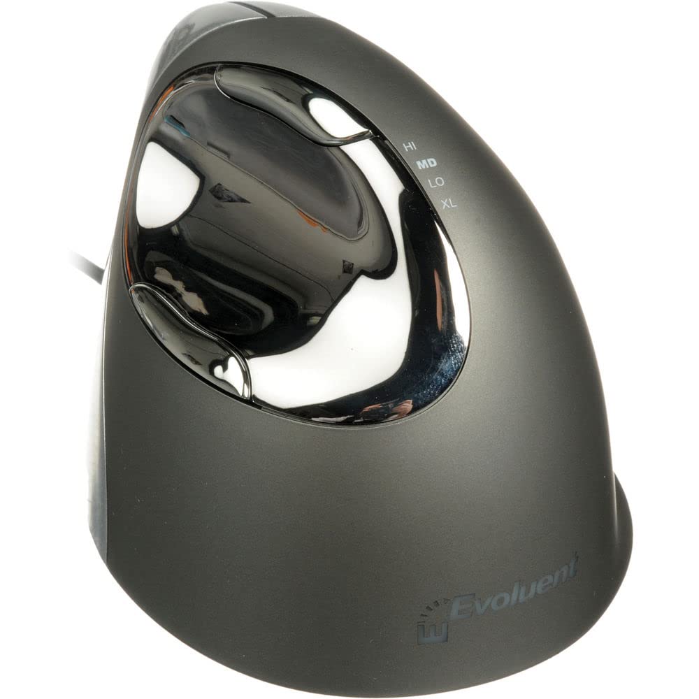 Evoluent Vertical Mouse 4 Right Hand (VM4R)   Ergonomic USB Wired Mouse for Laptop and PC with Jestik Microfiber Cloth (Regular Size) Black